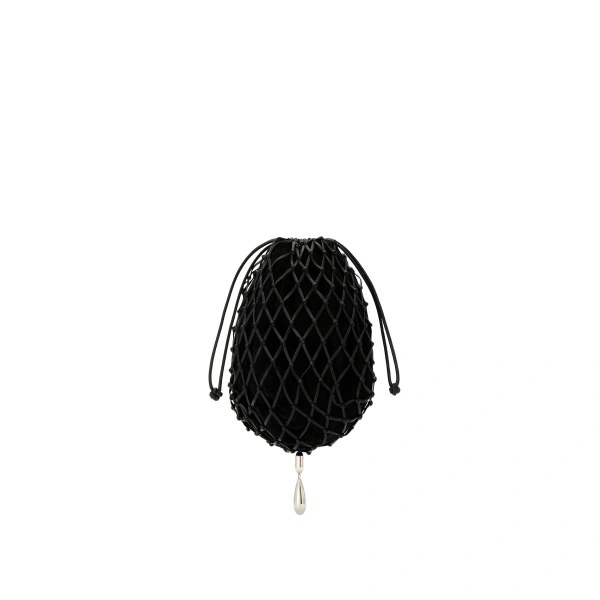 Savette Macrame Pouch in Black Suede and Leather | Clutch Bags | Coveti