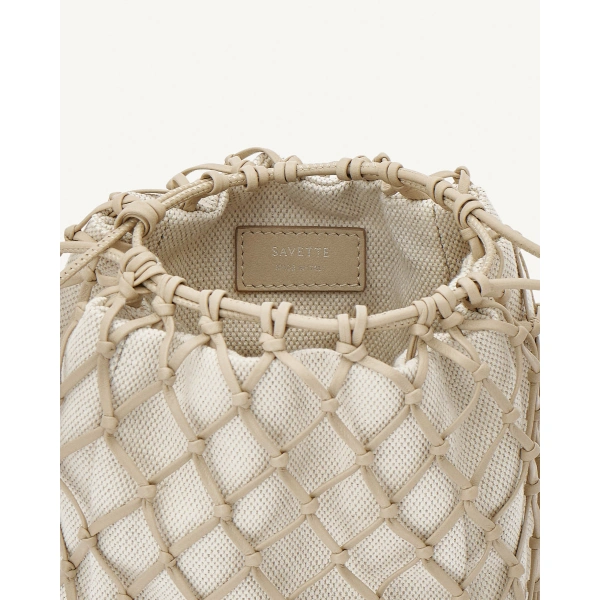 Savette Macrame Pouch in Bone Canvas, view 2 | Clutch Bags | Coveti