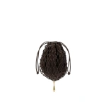 Savette Macrame Pouch in Coffee Suede and Leather | Clutch Bags | Coveti