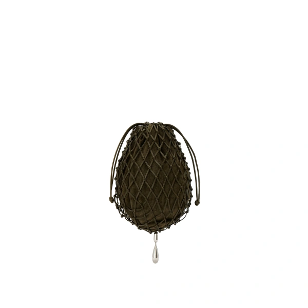 Savette Macrame Pouch in Mink Suede and Leather | Clutch Bags | Coveti