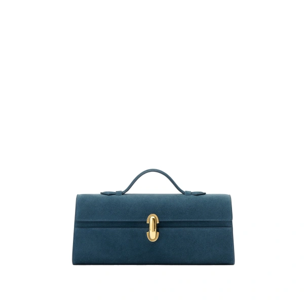 Savette Slim Symmetry Pochette in Baltic Suede | Totes & Top-Handle Bags | Coveti