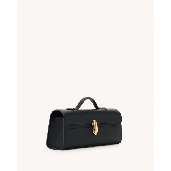 Savette Slim Symmetry Pochette in Black Smooth Leather, view 2 | Totes & Top-Handle Bags | Coveti