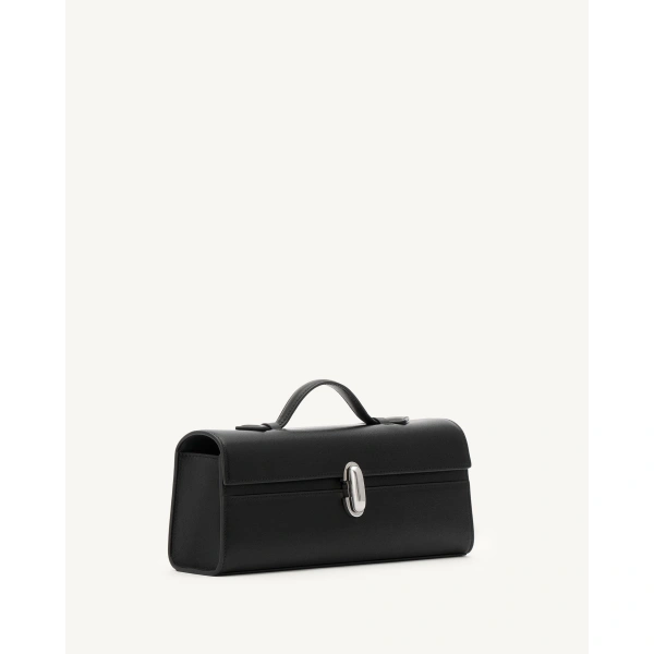 Savette Slim Symmetry Pochette in Black Vintage Leather, view 2 | Totes & Top-Handle Bags | Coveti