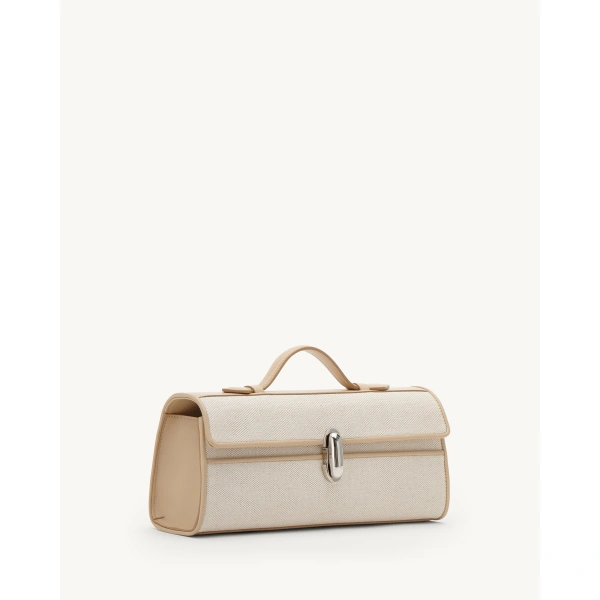 Savette Slim Symmetry Pochette in Bone Canvas, view 2 | Totes & Top-Handle Bags | Coveti