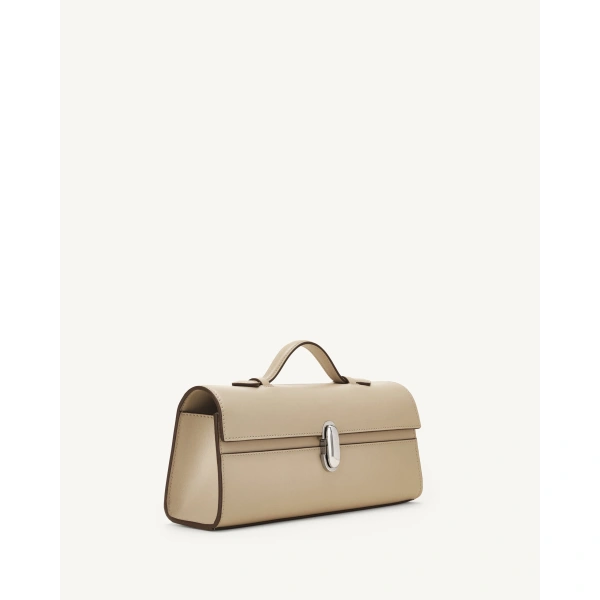 Savette Slim Symmetry Pochette in Bone Smooth Leather, view 2 | Totes & Top-Handle Bags | Coveti