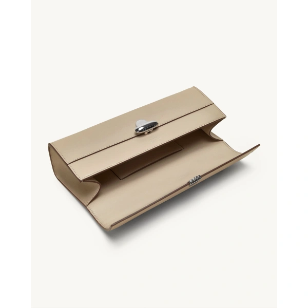 Savette Slim Symmetry Pochette in Bone Smooth Leather, view 3 | Totes & Top-Handle Bags | Coveti