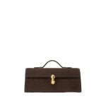 Savette Slim Symmetry Pochette in Coffee Suede | Totes & Top-Handle Bags | Coveti