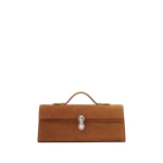 Savette Slim Symmetry Pochette in Cognac Suede | Totes & Top-Handle Bags | Coveti