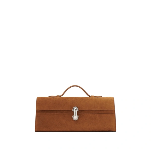 Slim Symmetry Pochette in Cognac Suede