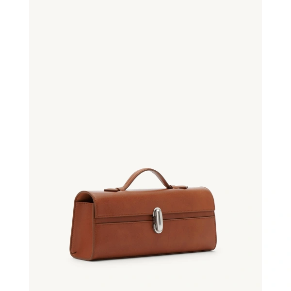 Savette Slim Symmetry Pochette in Cognac Vintage Leather, view 2 | Totes & Top-Handle Bags | Coveti