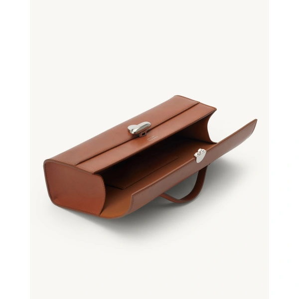 Savette Slim Symmetry Pochette in Cognac Vintage Leather, view 3 | Totes & Top-Handle Bags | Coveti