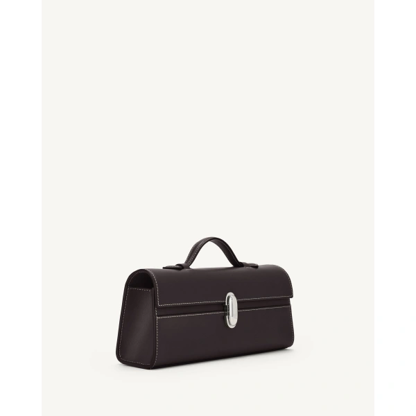 Savette Slim Symmetry Pochette in Currant Smooth Leather, view 2 | Totes & Top-Handle Bags | Coveti
