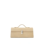Savette Slim Symmetry Pochette in Flax Suede | Totes & Top-Handle Bags | Coveti