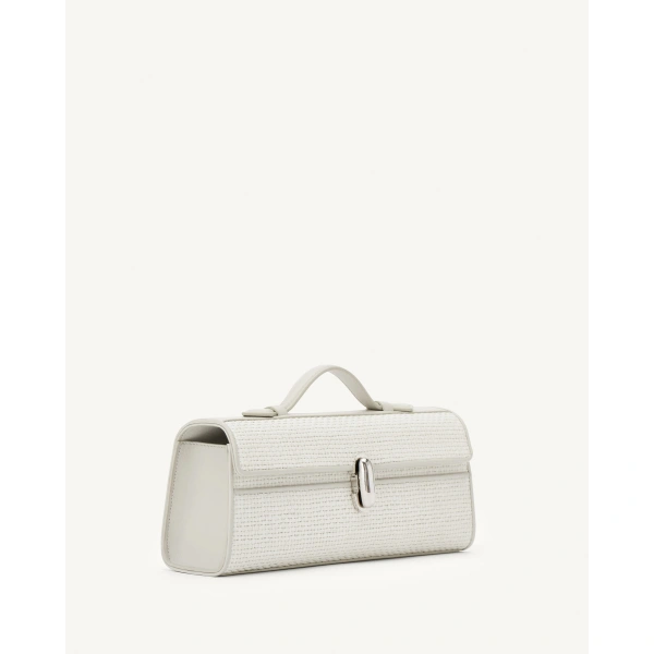 Savette Slim Symmetry Pochette in Ivory Raffia, view 2 | Totes & Top-Handle Bags | Coveti
