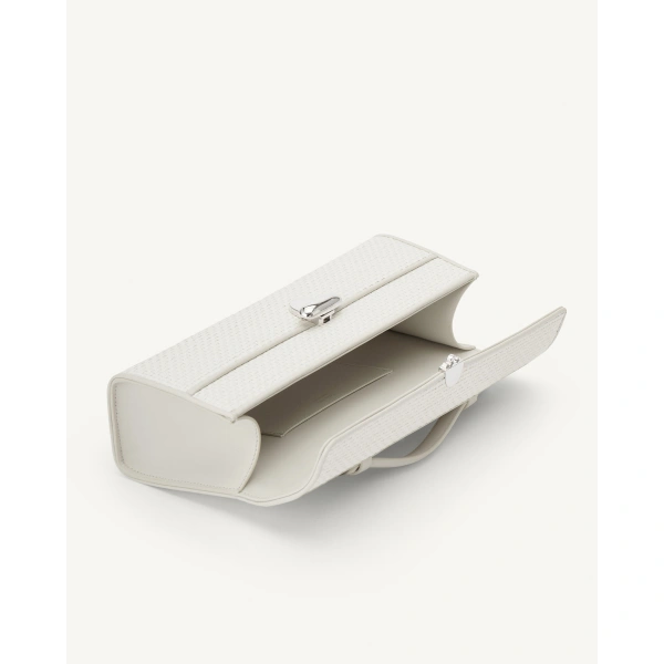 Savette Slim Symmetry Pochette in Ivory Raffia, view 3 | Totes & Top-Handle Bags | Coveti