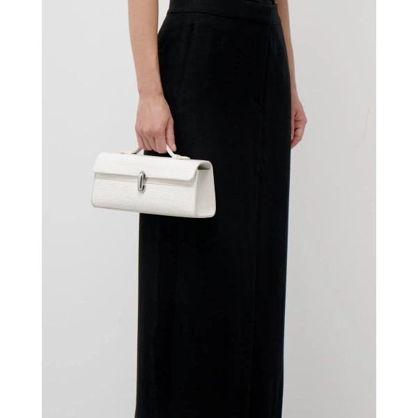 Savette Slim Symmetry Pochette in Ivory Raffia, view 4 | Totes & Top-Handle Bags | Coveti