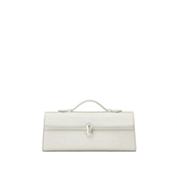 Savette Slim Symmetry Pochette in Ivory Raffia | Totes & Top-Handle Bags | Coveti