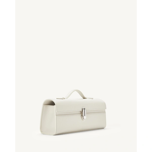 Savette Slim Symmetry Pochette in Ivory Smooth Leather, view 2 | Totes & Top-Handle Bags | Coveti