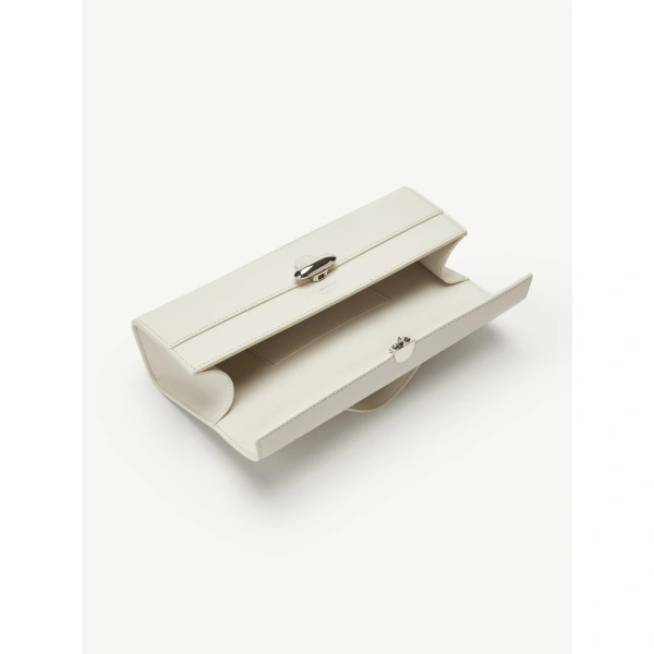 Savette Slim Symmetry Pochette in Ivory Smooth Leather, view 3 | Totes & Top-Handle Bags | Coveti