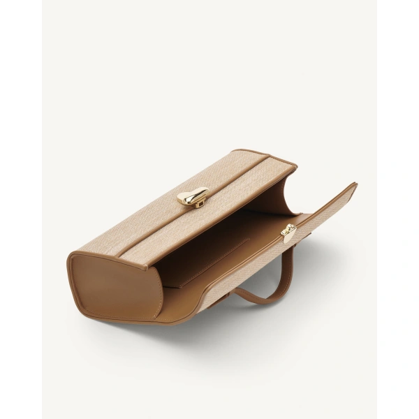 Savette Slim Symmetry Pochette in Saddle Canvas, view 3 | Totes & Top-Handle Bags | Coveti