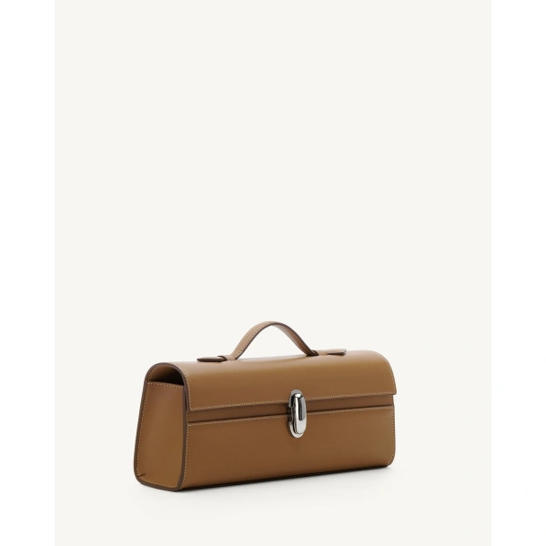 Savette Slim Symmetry Pochette in Saddle Smooth Leather, view 2 | Totes & Top-Handle Bags | Coveti