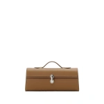 Savette Slim Symmetry Pochette in Saddle Smooth Leather | Totes & Top-Handle Bags | Coveti