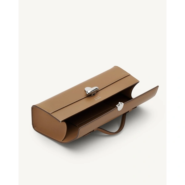 Savette Slim Symmetry Pochette in Saddle Smooth Leather, view 3 | Totes & Top-Handle Bags | Coveti