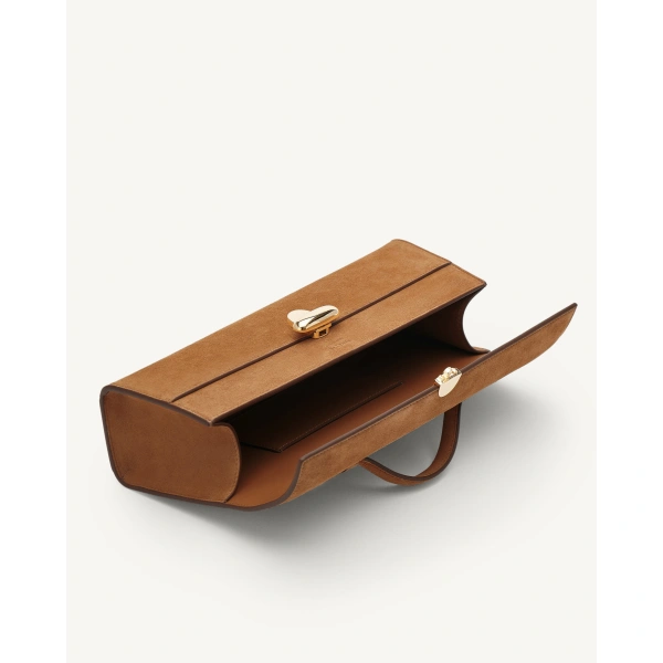 Savette Slim Symmetry Pochette in Saddle Suede, view 3 | Totes & Top-Handle Bags | Coveti