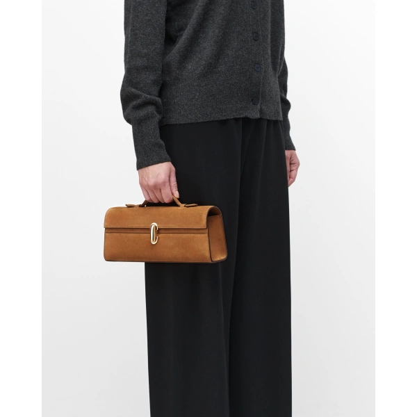 Savette Slim Symmetry Pochette in Saddle Suede, view 4 | Totes & Top-Handle Bags | Coveti