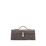 Savette Slim Symmetry Pochette in Smoke Suede | Totes & Top-Handle Bags | Coveti