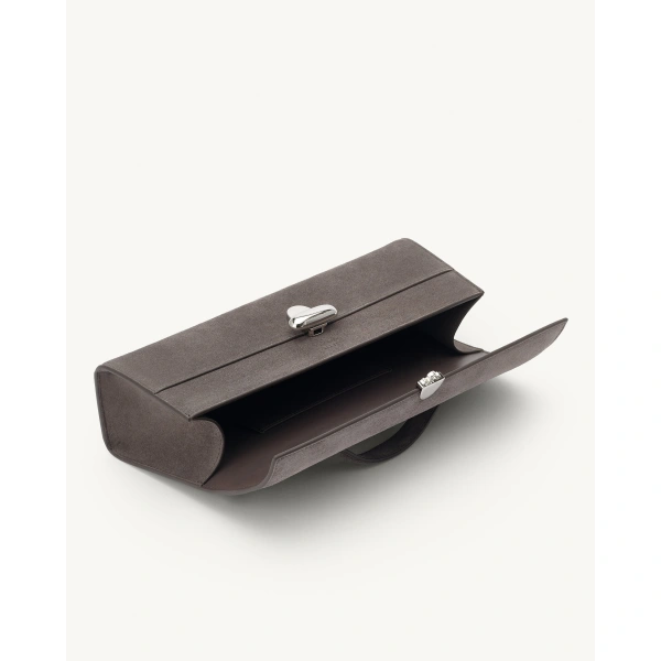 Savette Slim Symmetry Pochette in Smoke Suede, view 3 | Totes & Top-Handle Bags | Coveti