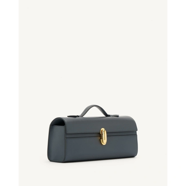 Savette Slim Symmetry Pochette in Storm Smooth Leather, view 2 | Totes & Top-Handle Bags | Coveti