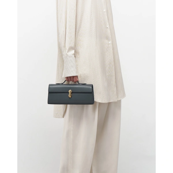 Savette Slim Symmetry Pochette in Storm Smooth Leather, view 4 | Totes & Top-Handle Bags | Coveti