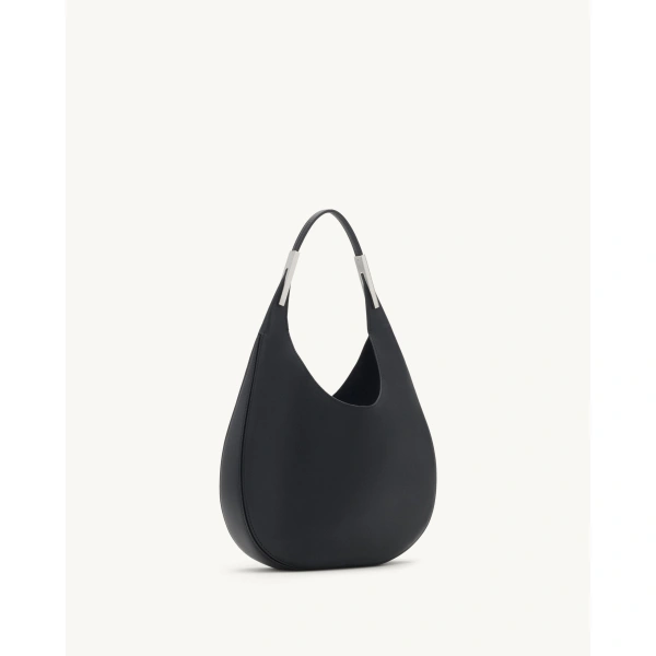 Savette Small Florence Hobo in Black Smooth Leather, view 2 | Hobo Bags | Coveti