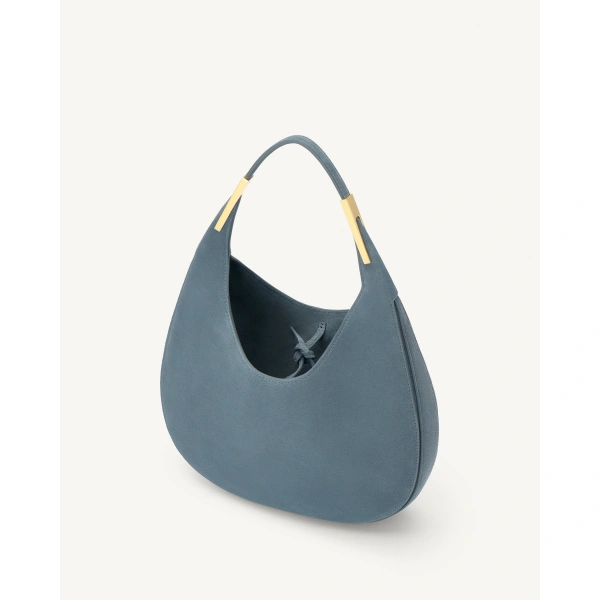 Savette Small Florence Hobo in Denim Suede, view 3 | Hobo Bags | Coveti