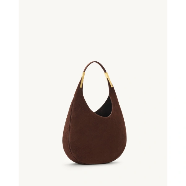 Savette Small Florence Hobo in Espresso Suede, view 2 | Hobo Bags | Coveti
