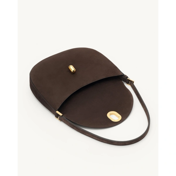 Savette Small Tondo Hobo in Coffee Suede, view 3 | Hobo Bags | Coveti