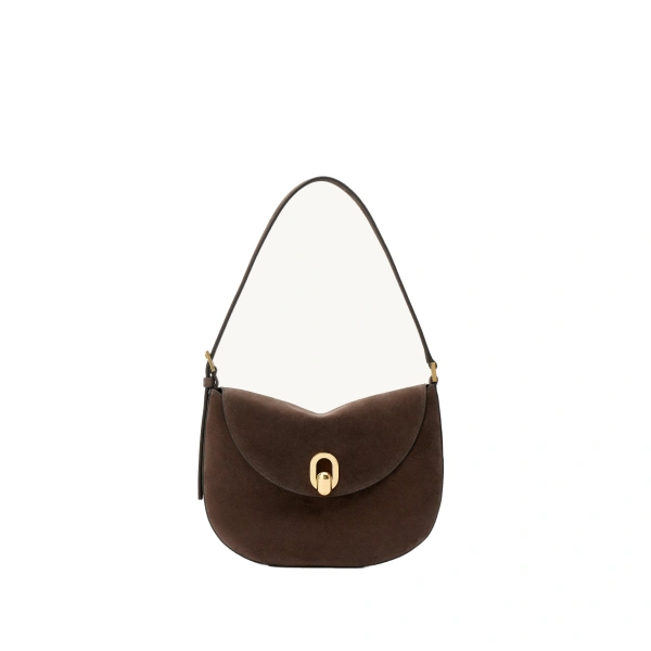 Savette Small Tondo Hobo in Coffee Suede | Hobo Bags | Coveti