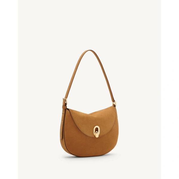 Savette Small Tondo Hobo in Saddle Suede, view 2 | Hobo Bags | Coveti