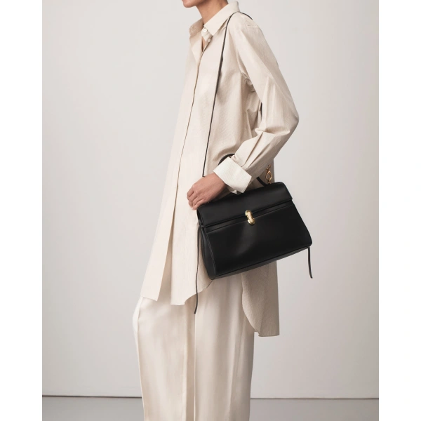 Savette Soft Symmetry Bag in Black Smooth Leather, view 3 | Totes & Top-Handle Bags | Coveti
