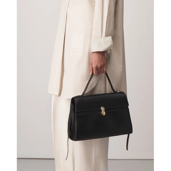 Savette Soft Symmetry Bag in Black Smooth Leather, view 4 | Totes & Top-Handle Bags | Coveti