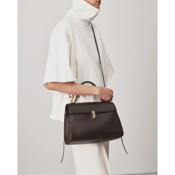 Savette Soft Symmetry Bag in Coffee Smooth Leather, view 3 | Totes & Top-Handle Bags | Coveti