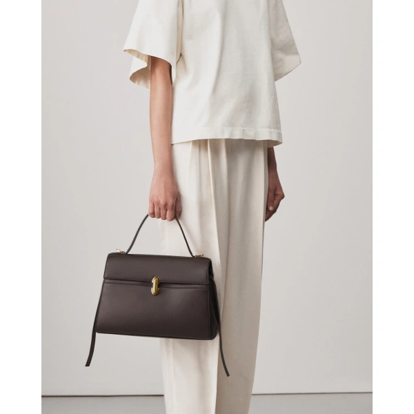 Savette Soft Symmetry Bag in Coffee Smooth Leather, view 4 | Totes & Top-Handle Bags | Coveti