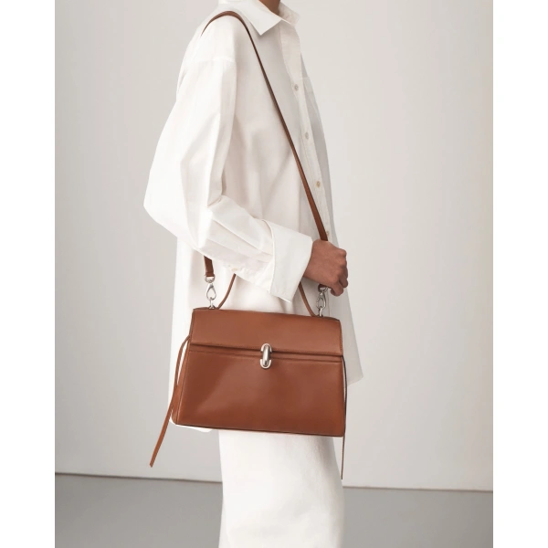 Savette Soft Symmetry Bag in Cognac Vintage Leather, view 3 | Totes & Top-Handle Bags | Coveti