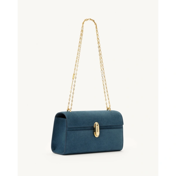Savette Symmetry Chain Pochette in Baltic Suede, view 2 | Shoulder & Crossbody Bags | Coveti