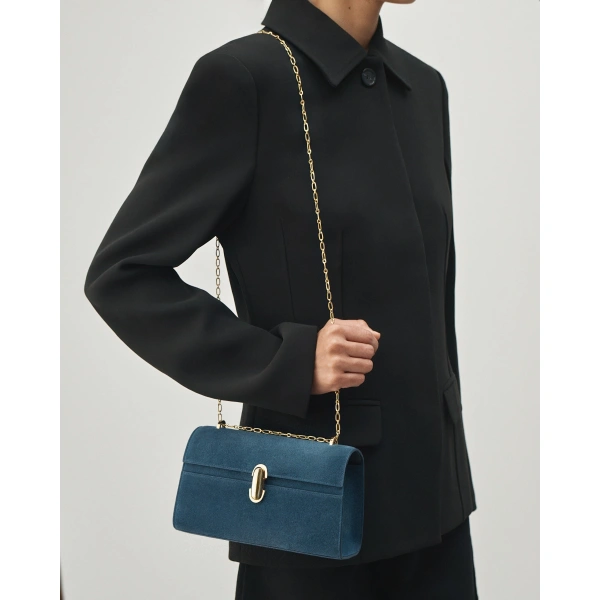 Savette Symmetry Chain Pochette in Baltic Suede, view 4 | Shoulder & Crossbody Bags | Coveti
