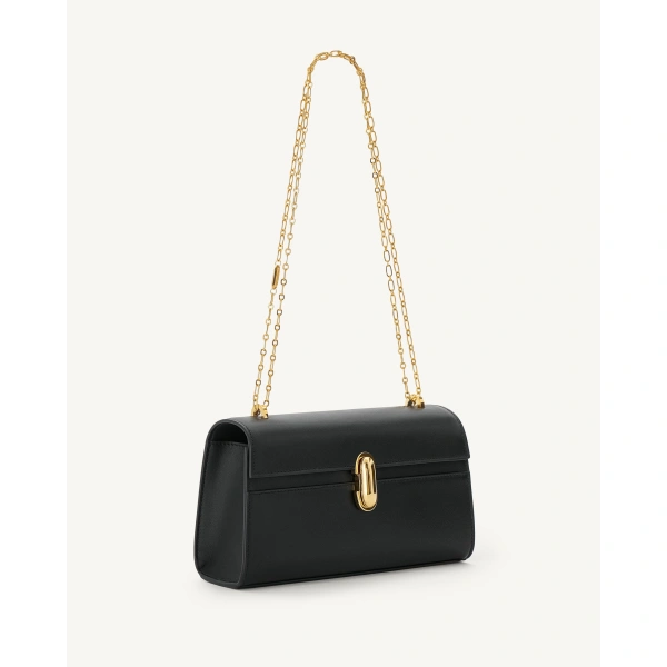 Savette Symmetry Chain Pochette in Black Smooth Leather, view 2 | Shoulder & Crossbody Bags | Coveti