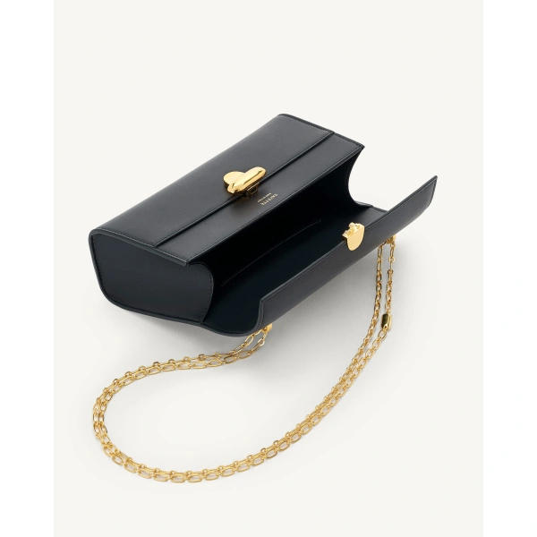 Savette Symmetry Chain Pochette in Black Smooth Leather, view 3 | Shoulder & Crossbody Bags | Coveti