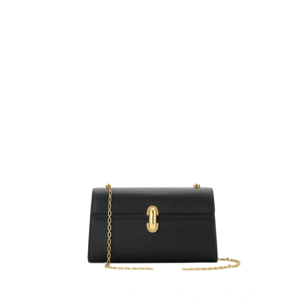 Savette Symmetry Chain Pochette in Black Smooth Leather | Shoulder & Crossbody Bags | Coveti