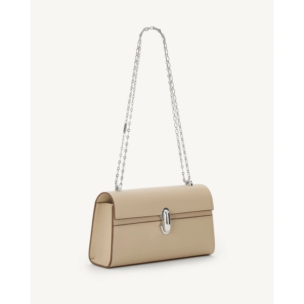 Savette Symmetry Chain Pochette in Bone Smooth Leather, view 2 | Shoulder & Crossbody Bags | Coveti